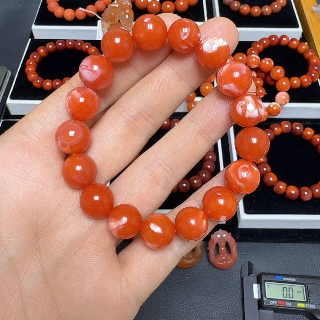 南红玛瑙未镶嵌保山冰红多肉手链13mm46g