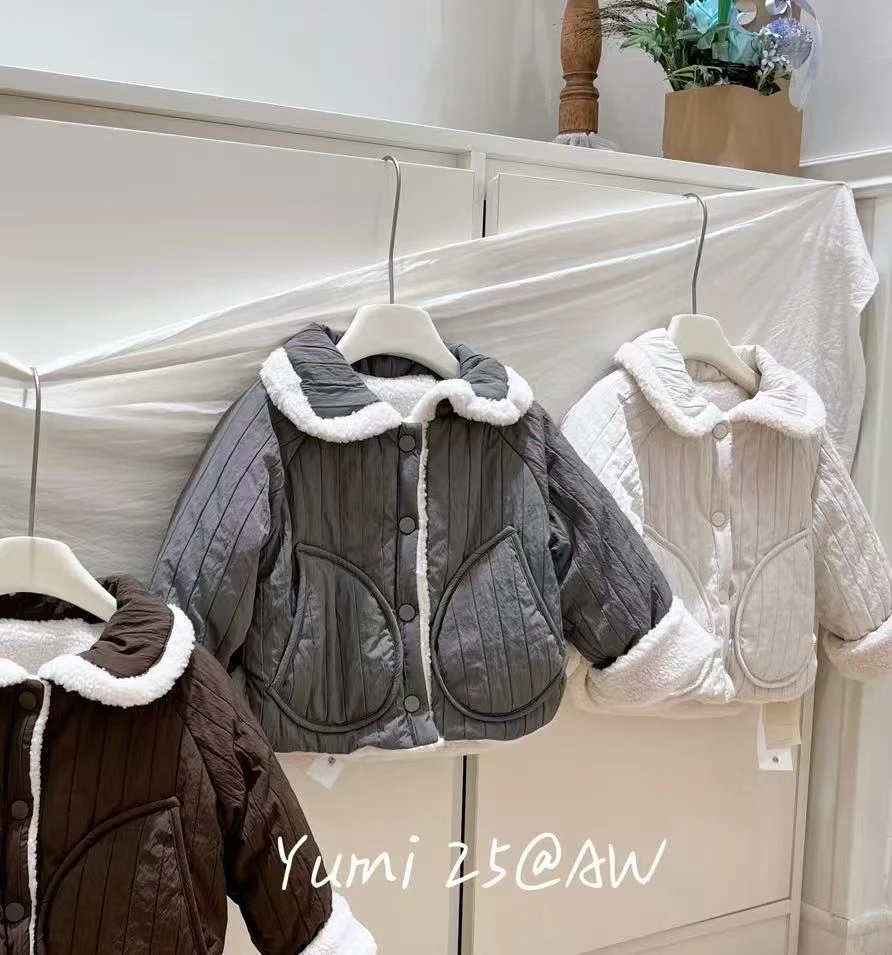 【X3】甜久yumi25879灰色羔羔绒外套童装