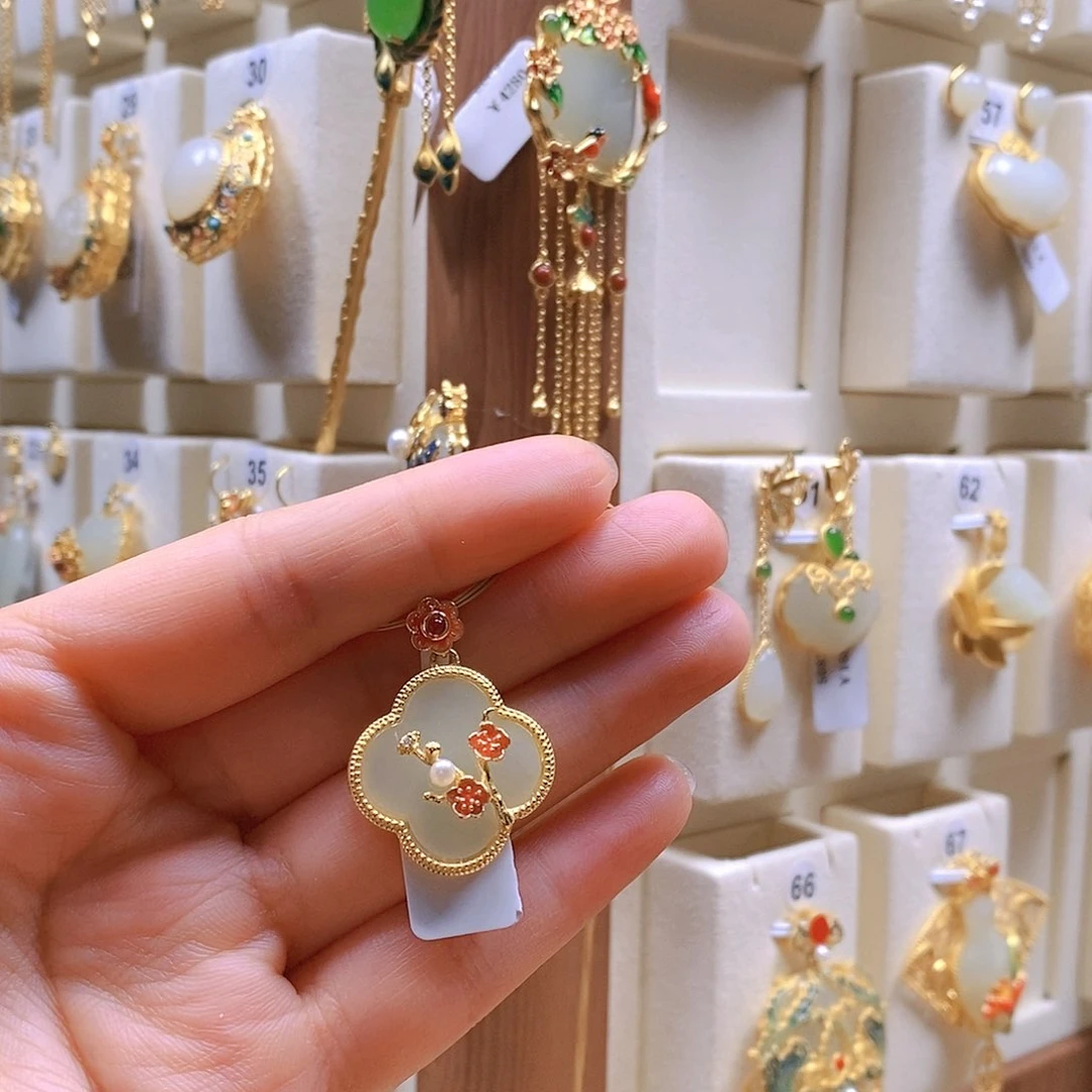 和田玉颈饰银S925镶嵌