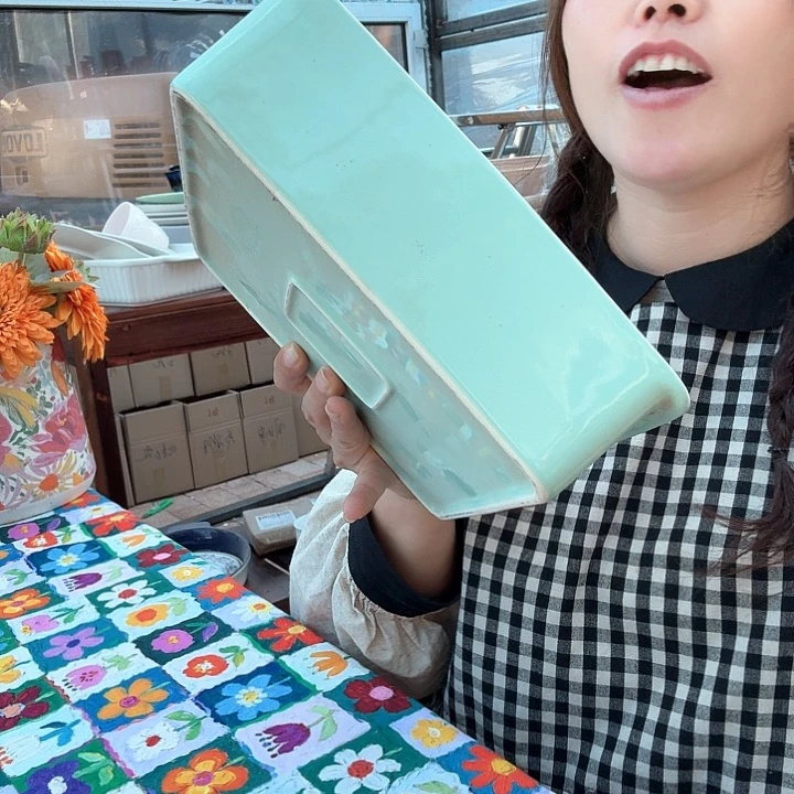 薄荷绿方烤盘微瑕