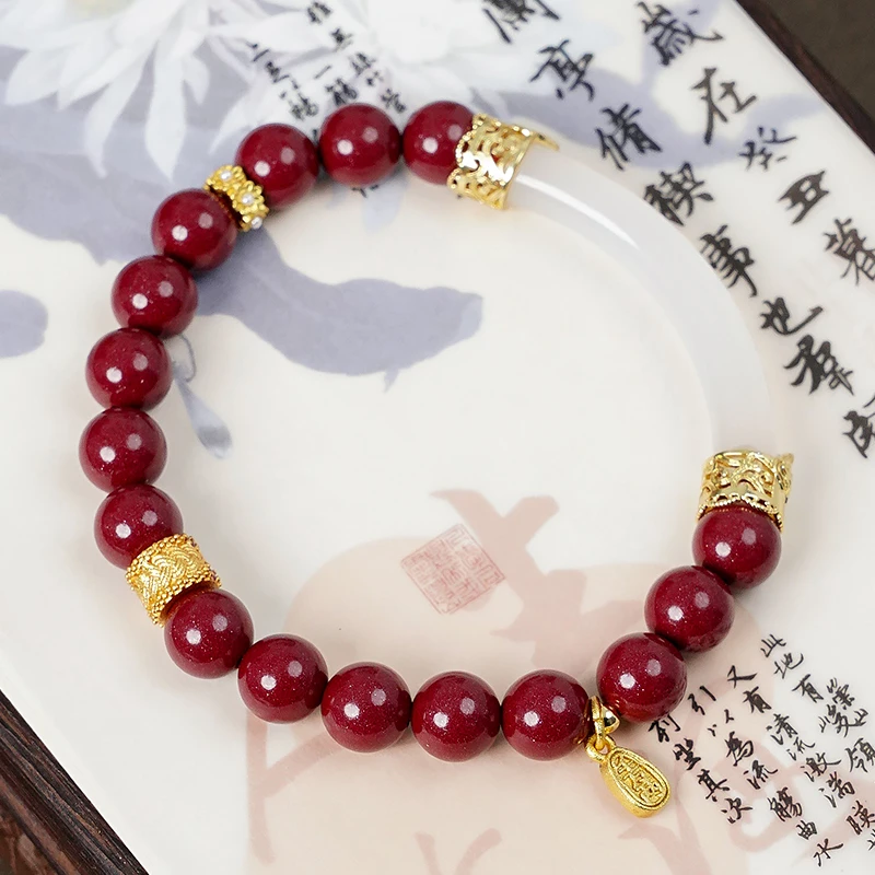 含辰砂工艺品高品质朱砂手串女款紫金砂半镯手链多样性发一-8697