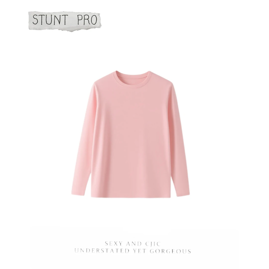 春秋款雪花棉混纺舒适圆领长袖T恤1729