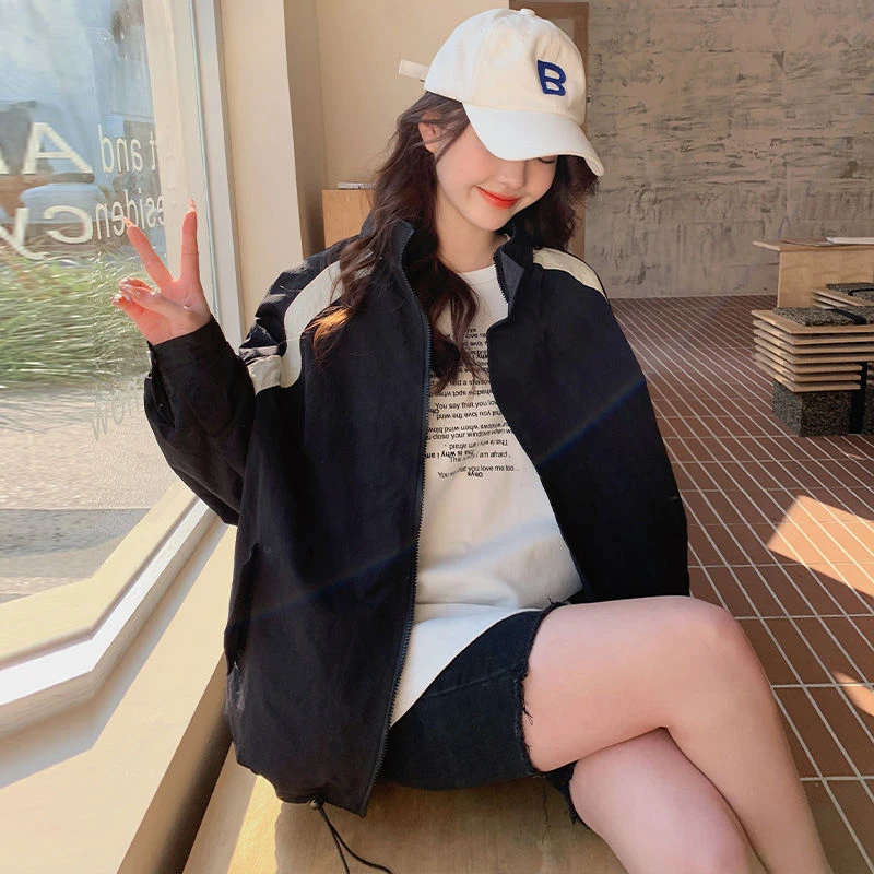 300斤大码宽松夹克外套女秋季新款潮款港风休闲百搭上衣双层外套