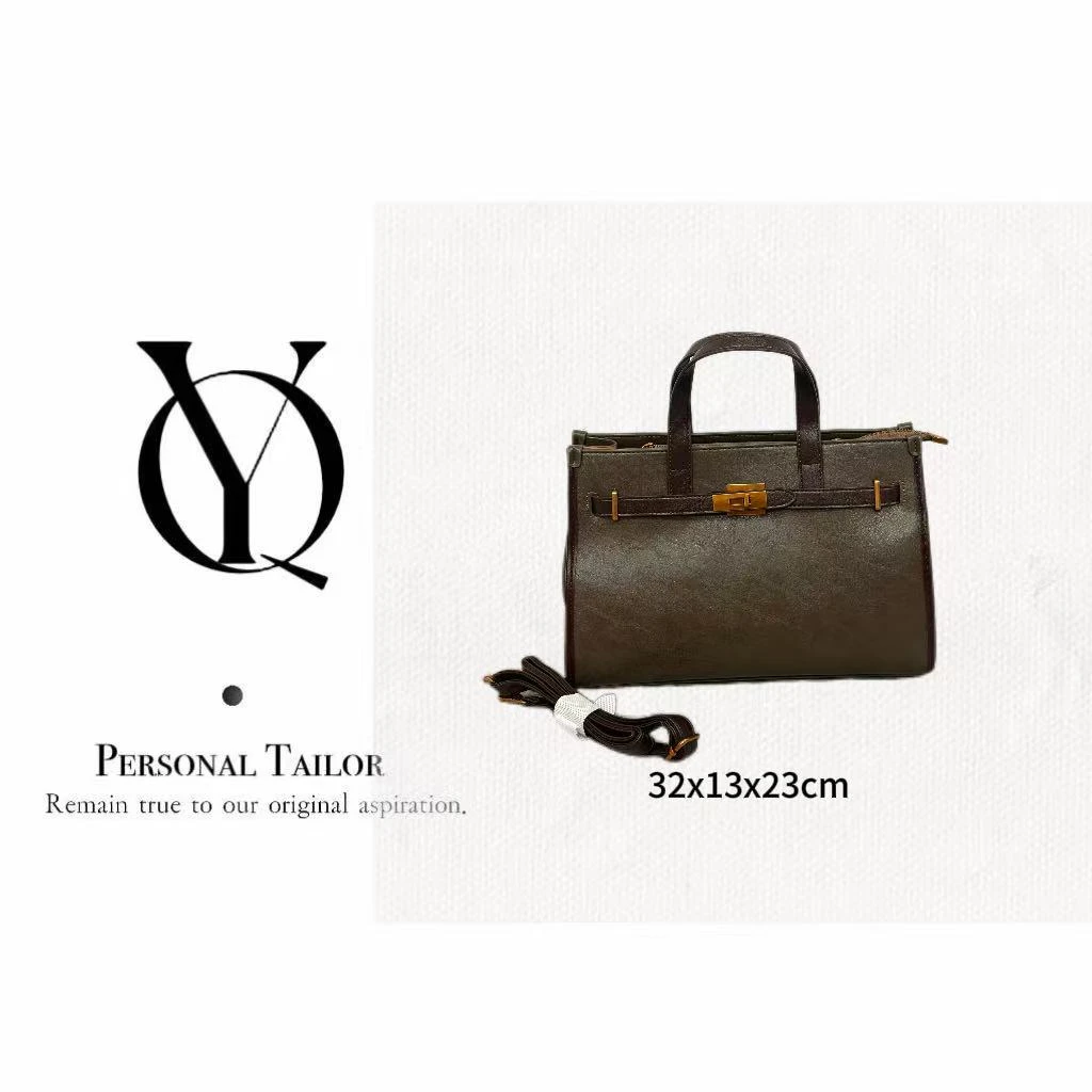 YUQIAO/【Olive】植鞣牛皮手提包斜挎包中古橄榄绿YQ230-19069