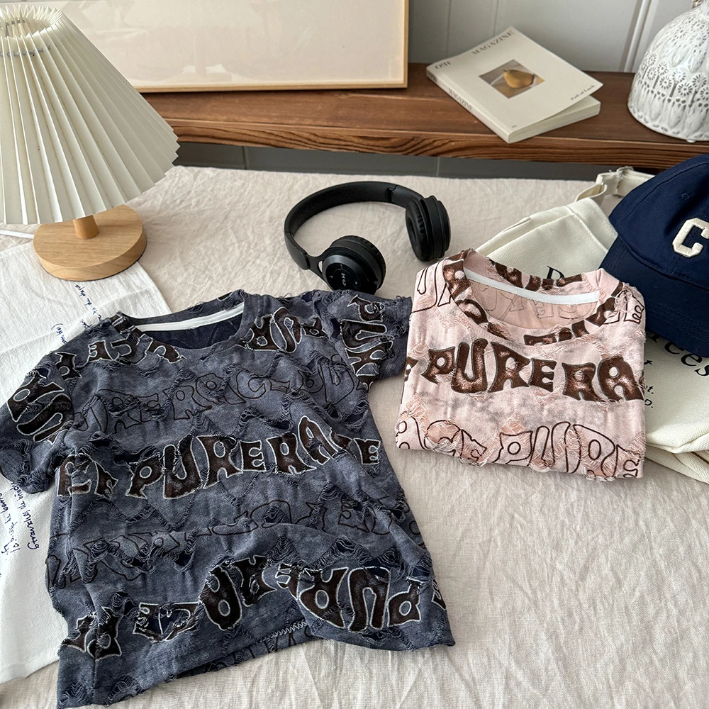 春夏新款夏季短袖满印英文男童圆领韩版小孩时尚T恤