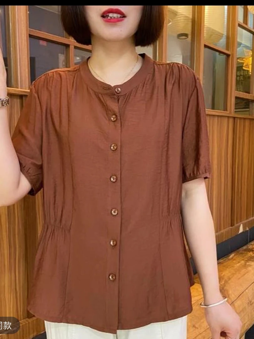 2025新款气质宽松百搭减龄显瘦休闲时尚洋气印花夏季圆领纯色138