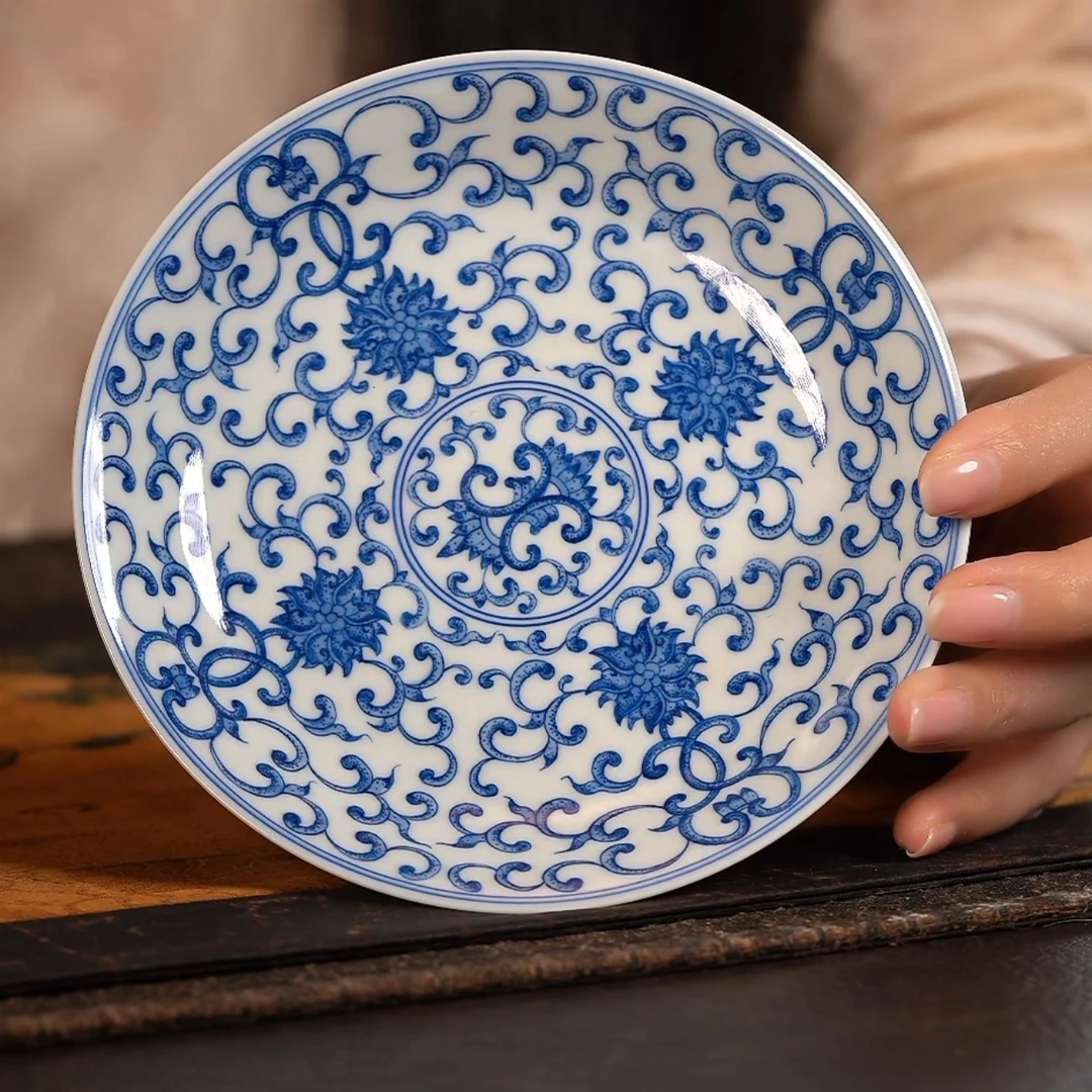 【品遗敬仁】HLX手绘青花点工缠枝莲壶承 直径15.2cm