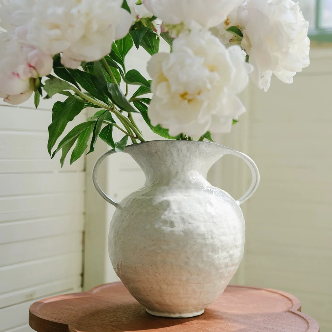 景德镇陶瓷花瓶白色双耳插画花瓶