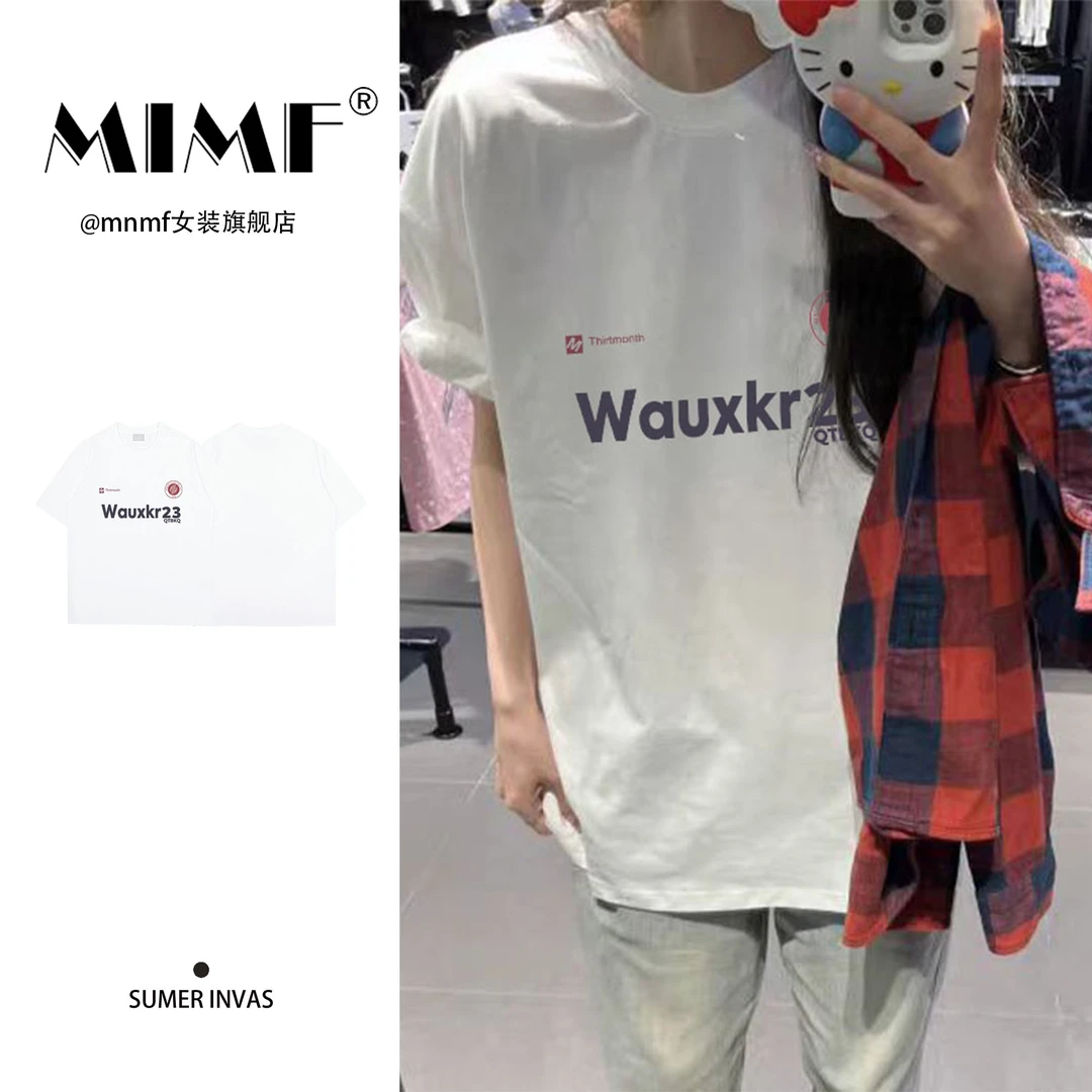 mnmf国潮街头字母印花落肩上衣ins风夏季纯棉oversize百搭短袖T恤