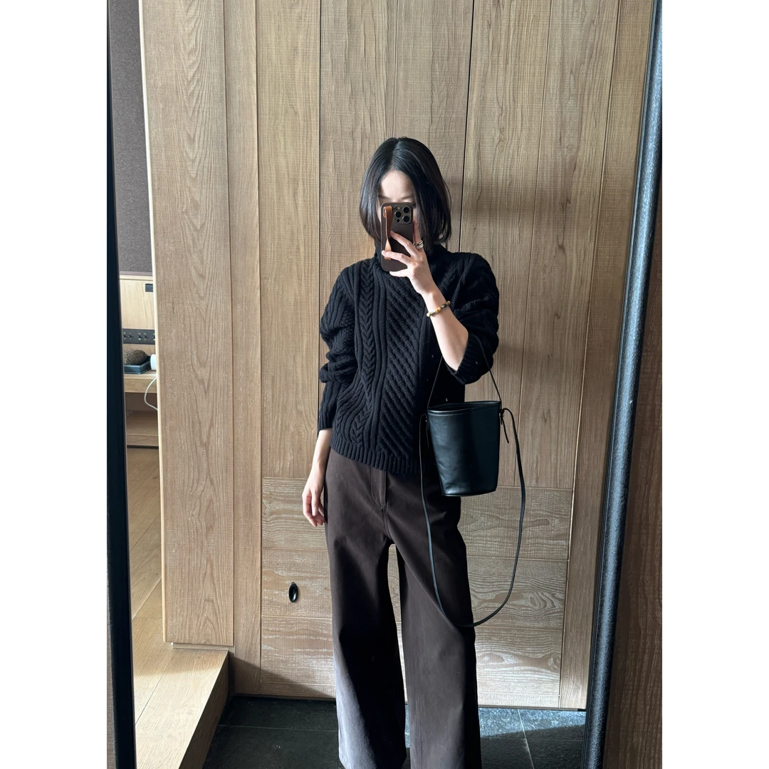 ZHONG HE · 25秋冬新款高领套头宽松加厚绵羊毛针织麻花毛衣女