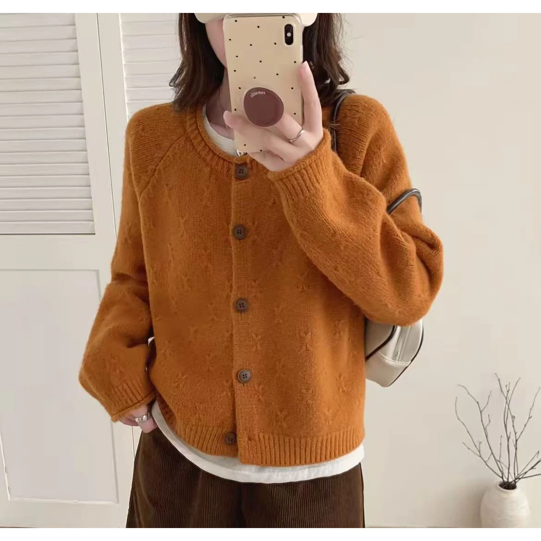 2025秋冬新款慵懒风提花毛衣开衫百搭气质毛衣开衫