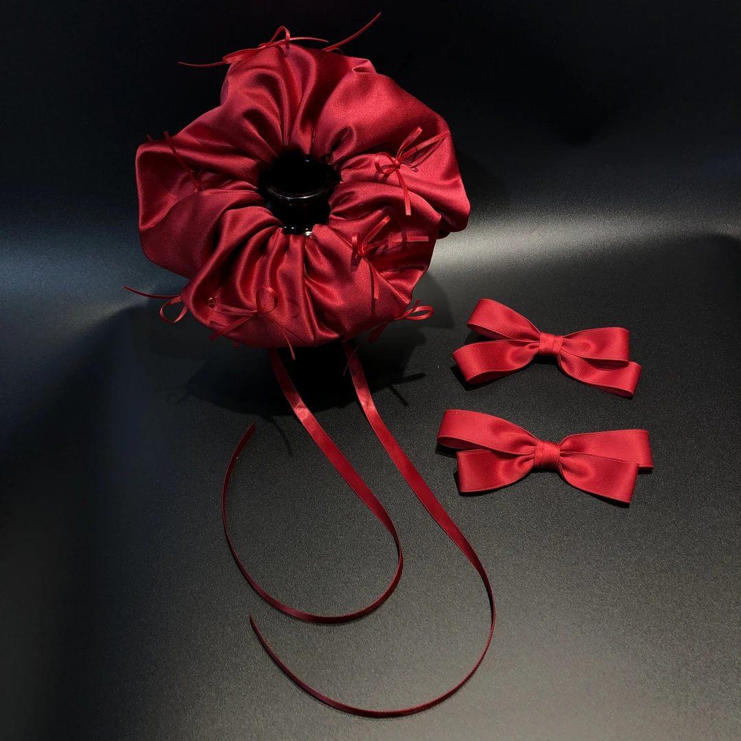 婚庆饰品34251红色蝴蝶结新娘头饰气质百搭大肠发圈敬酒婚礼头饰