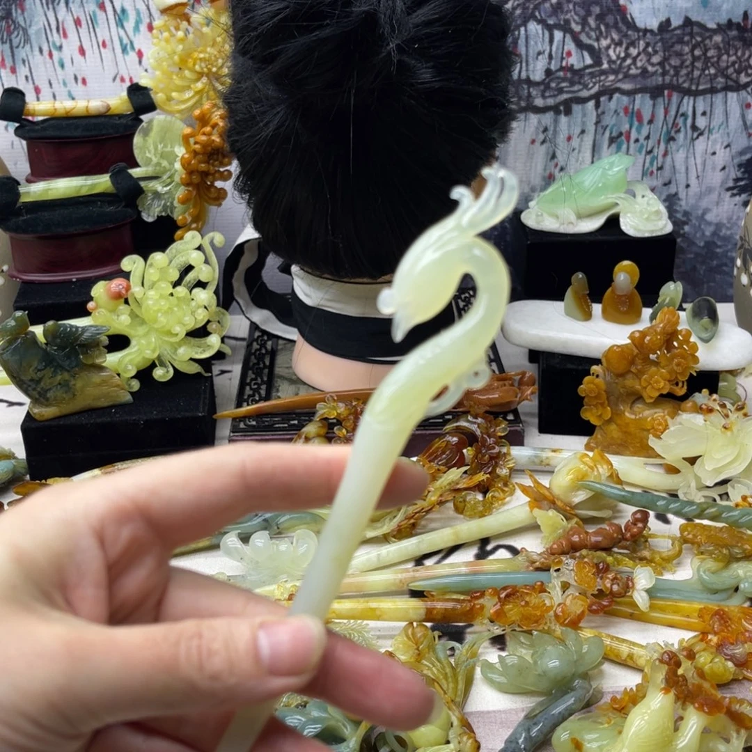 【闪购商品】蛇纹石玉发饰合金