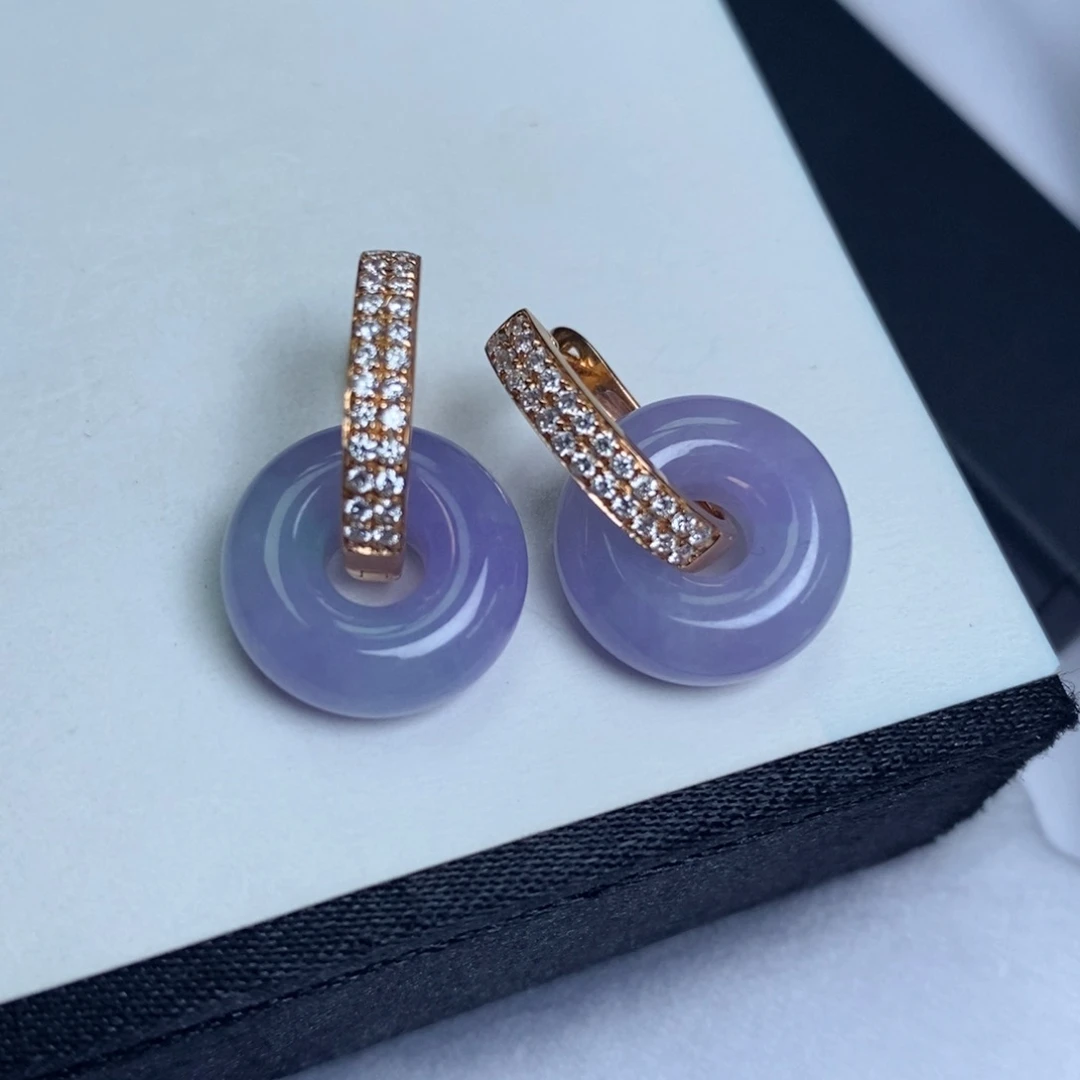 翡翠耳饰18K金镶嵌紫甜甜圈