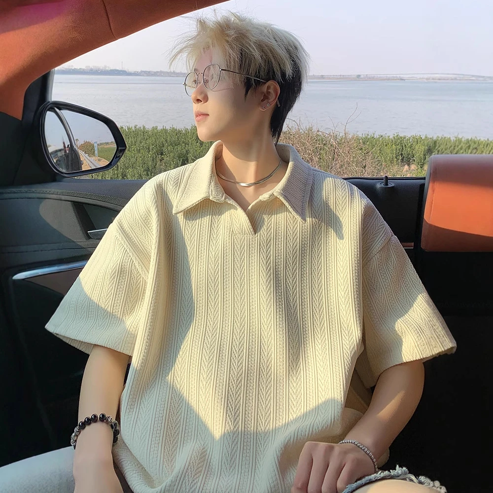 麦穗纹短袖t恤男夏季宽松休闲翻领polo衫半袖美式潮流