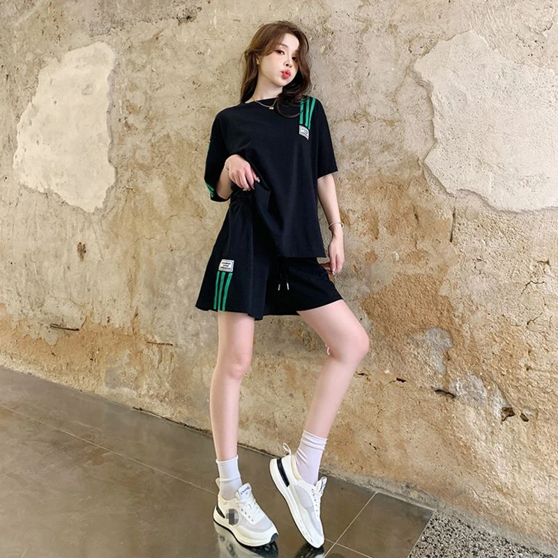 夏装宽松学生洋气休闲运动套装短裤运动服时尚透气个性两件套女