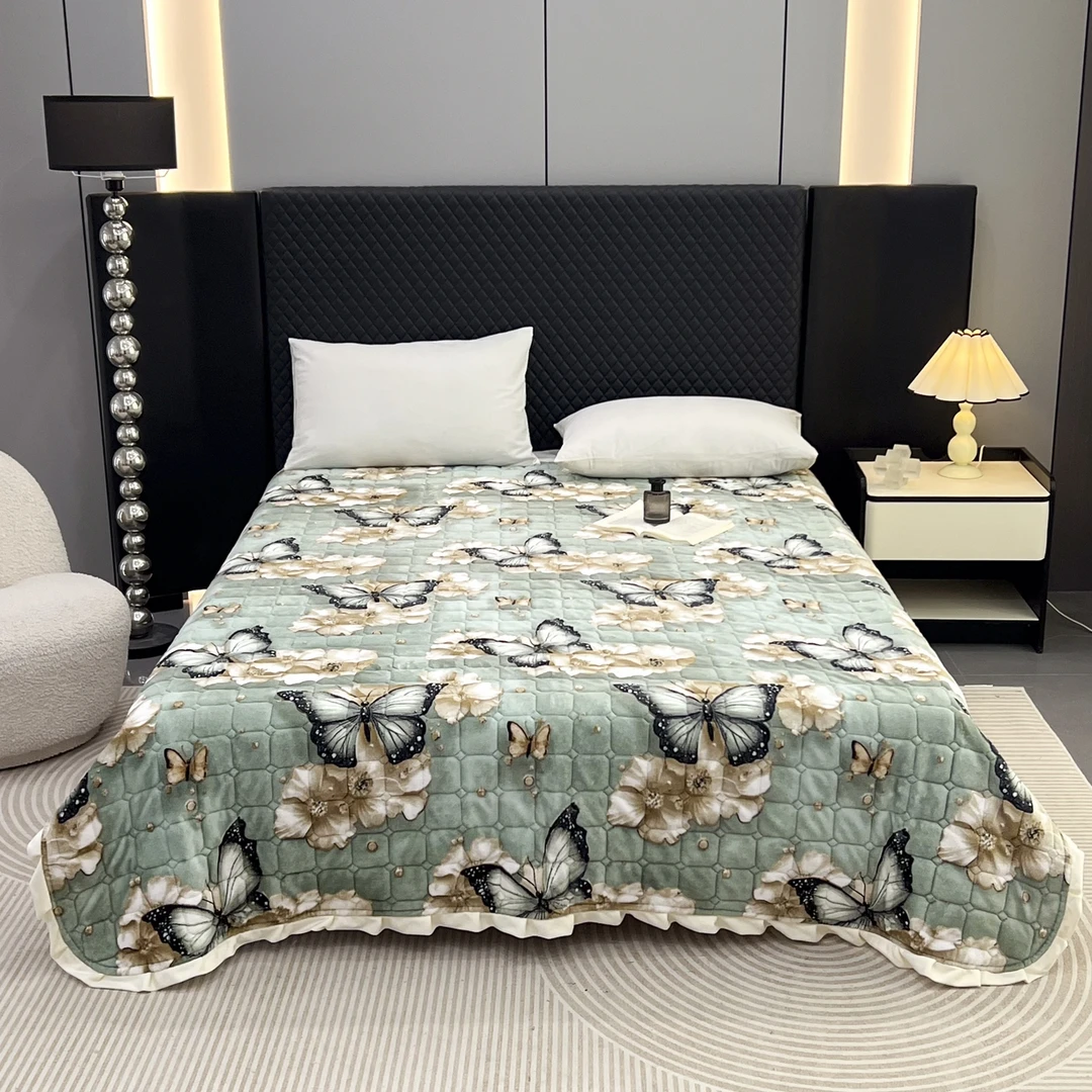 【POLAIYA珀莱雅】加绒加厚5D款牛奶绒花边夹棉床盖保暖秋冬防滑