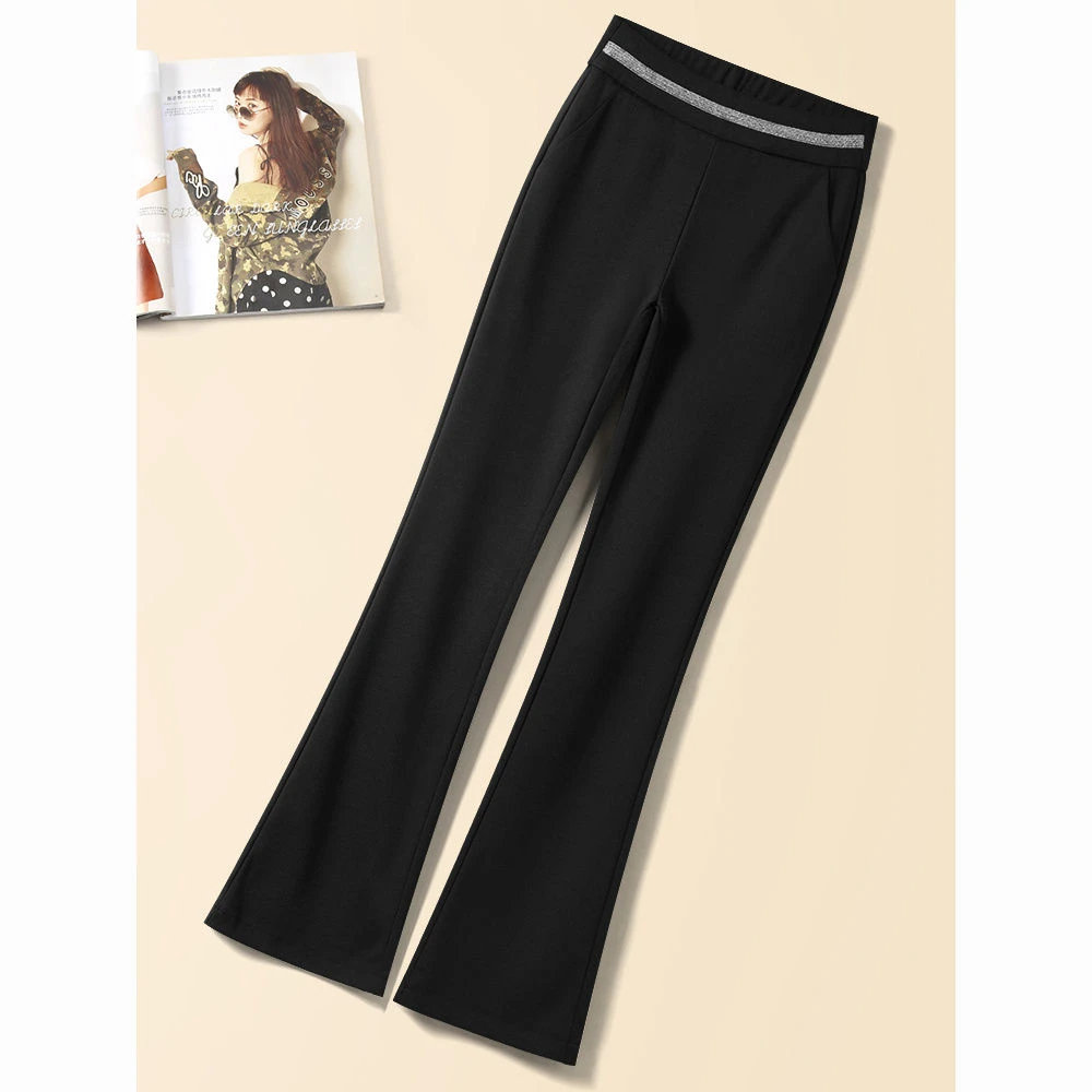 微喇叭裤女高腰春秋冬修身显瘦垂感九分喇叭裤黑色休闲职业西装裤