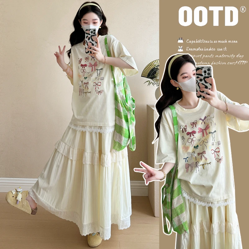 孕妇装孕妇夏装2025新款短袖上衣T恤减龄套装时尚洋气时髦半身裙