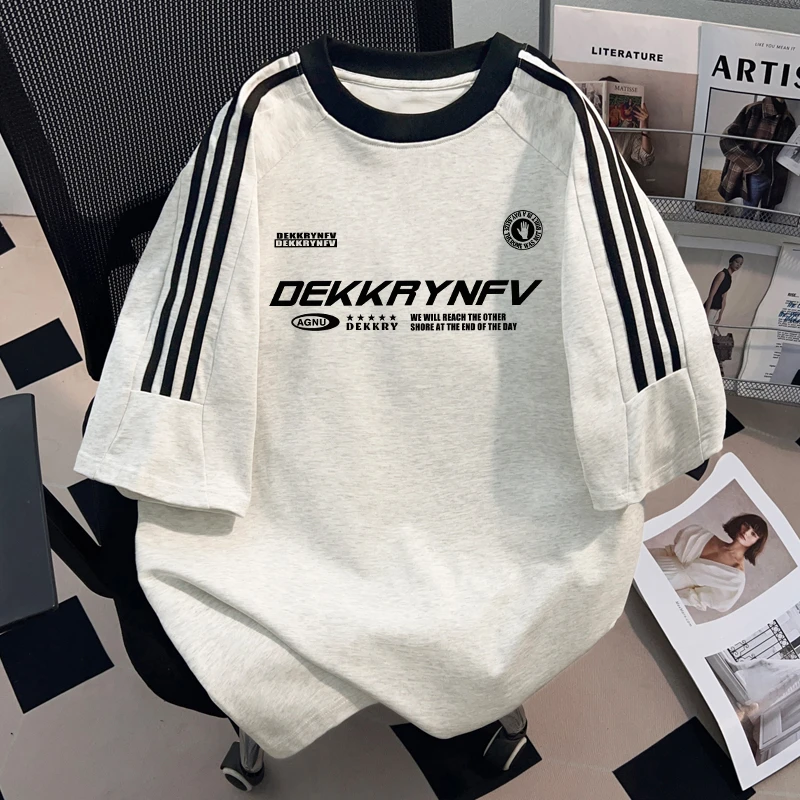 jtrt国潮牌设计字母印花三条杠短袖t恤男女夏季高街重磅纯棉上衣