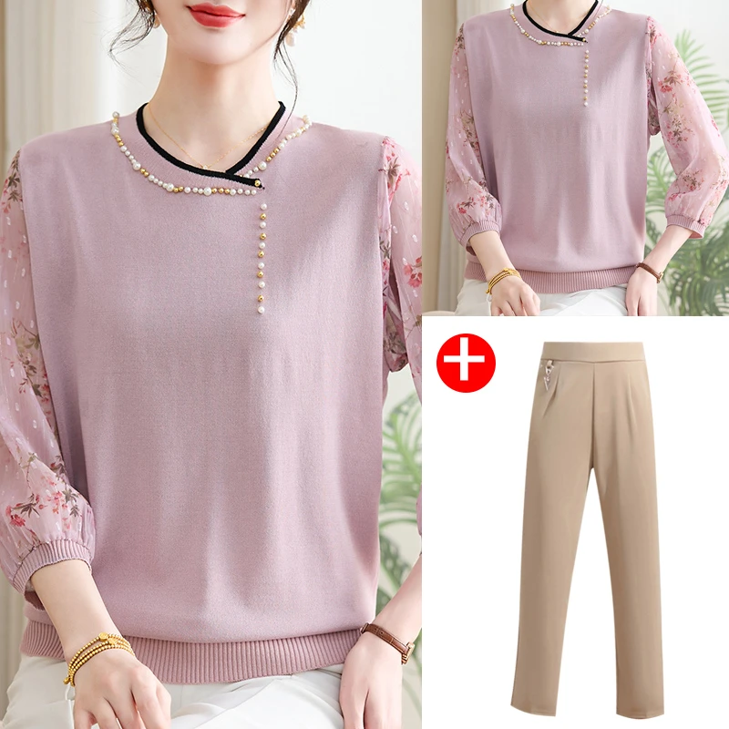 中老年春季洋气套装新品夏季气质上衣两件套2519中年薄款时尚春秋
