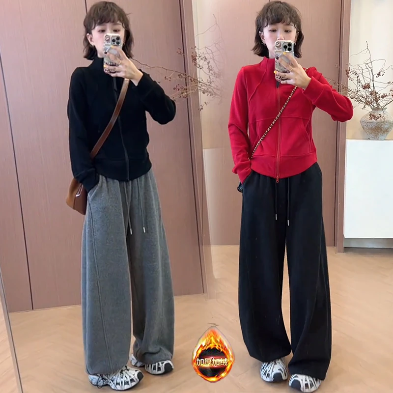 加绒加厚立领拉链短外套女2025秋冬新款修身显瘦百搭休闲长袖卫衣