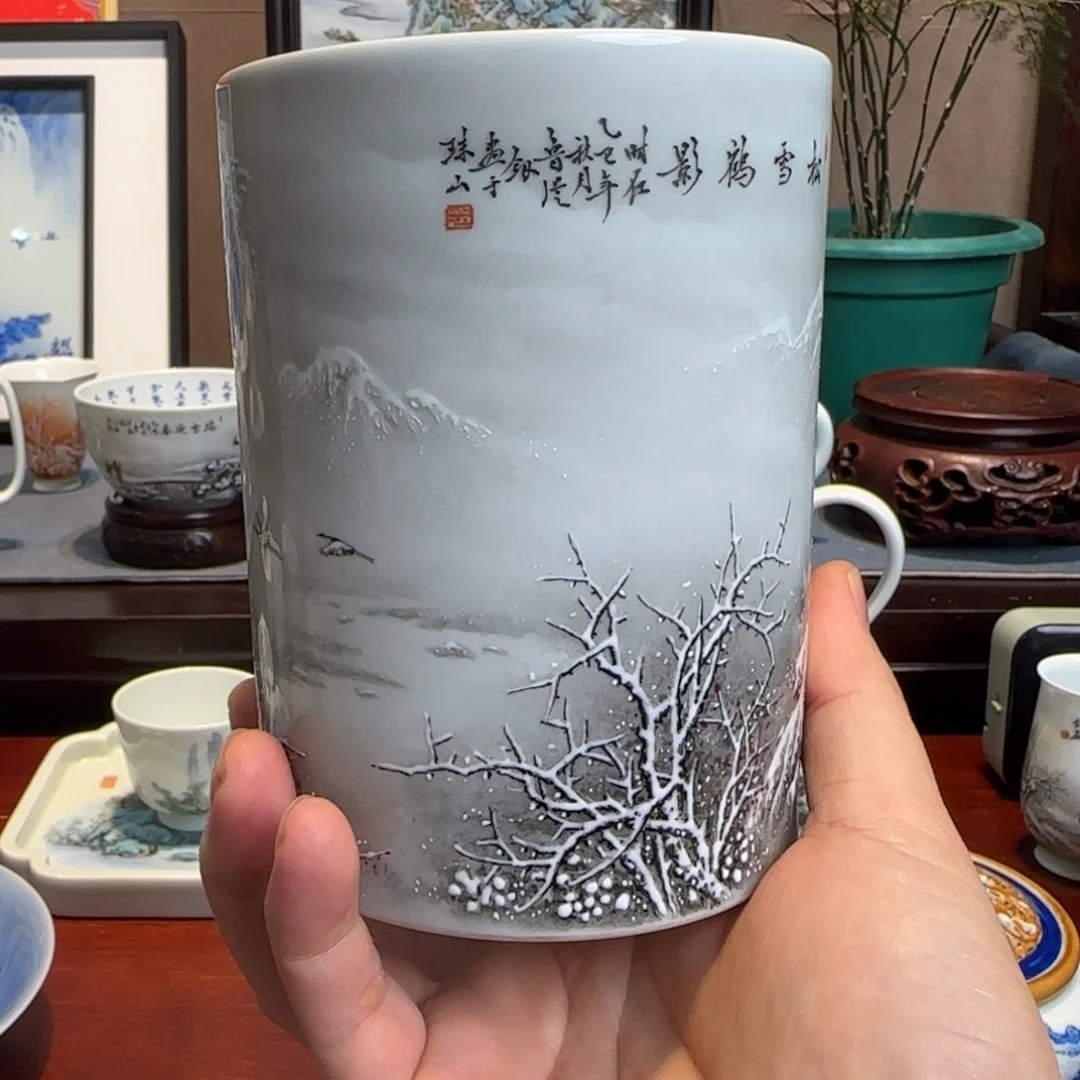 牛**草粉彩雪景手工手绘