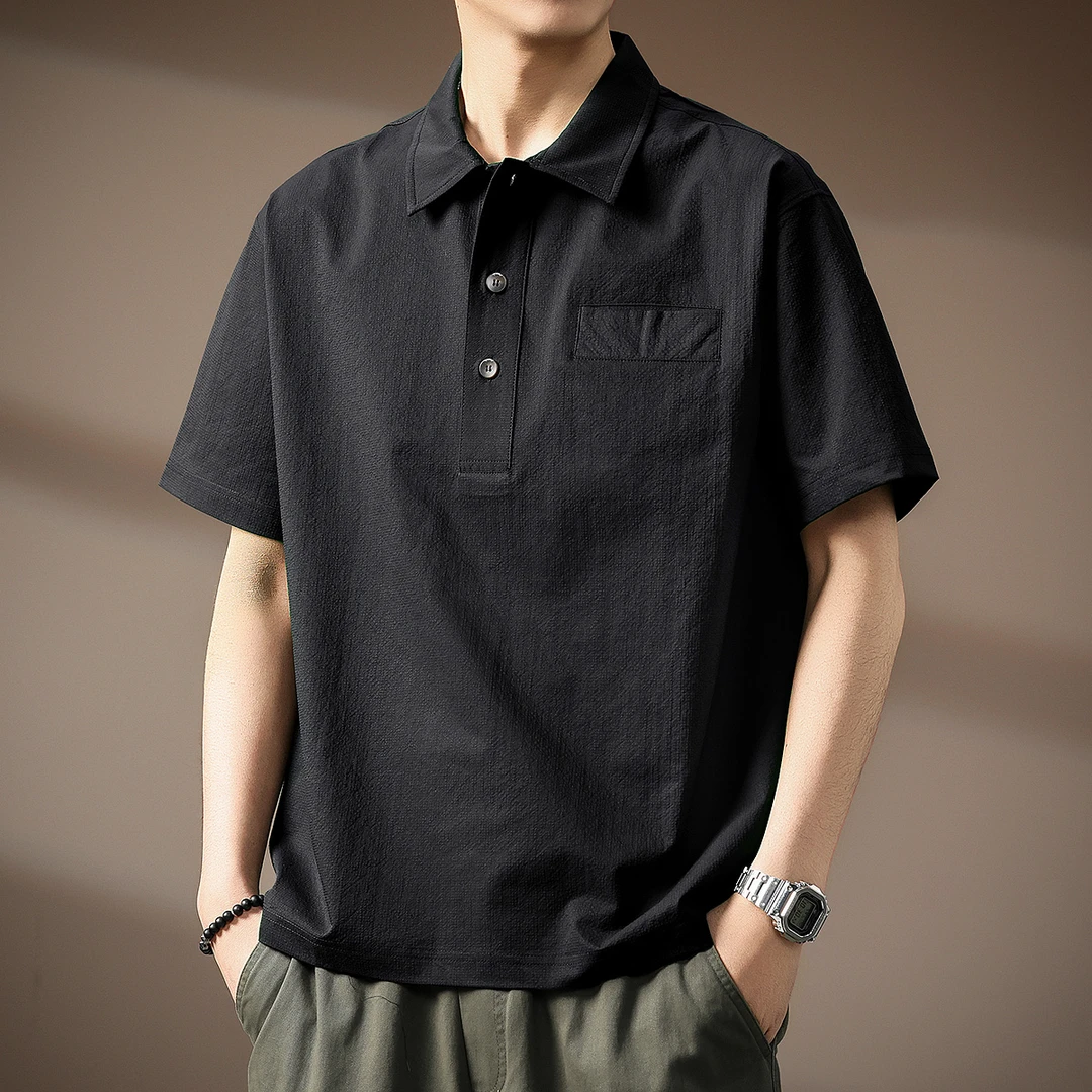 泡泡纱凉感短袖Polo衫男士夏季薄款速干翻领抗皱宽松休闲T恤