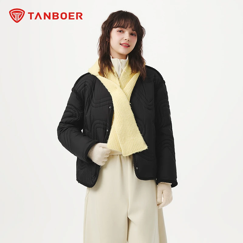 【官方】坦博尔女短时尚立领轻薄流光风灯芯绒可露丽明摩羽绒服258Z