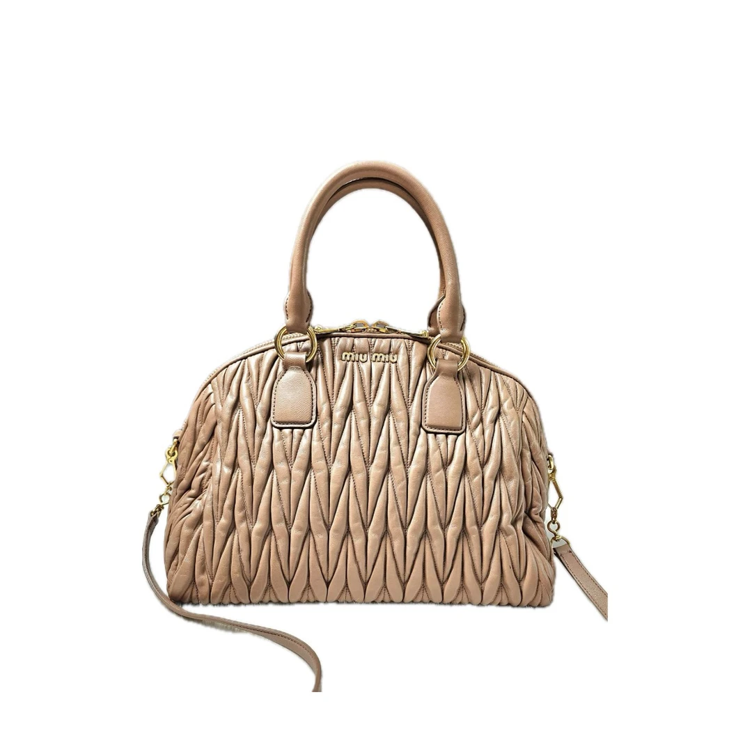 95新 MIU MIU/缪缪 MiuMiu/缪缪咖色褶皱手提斜挎包 30109