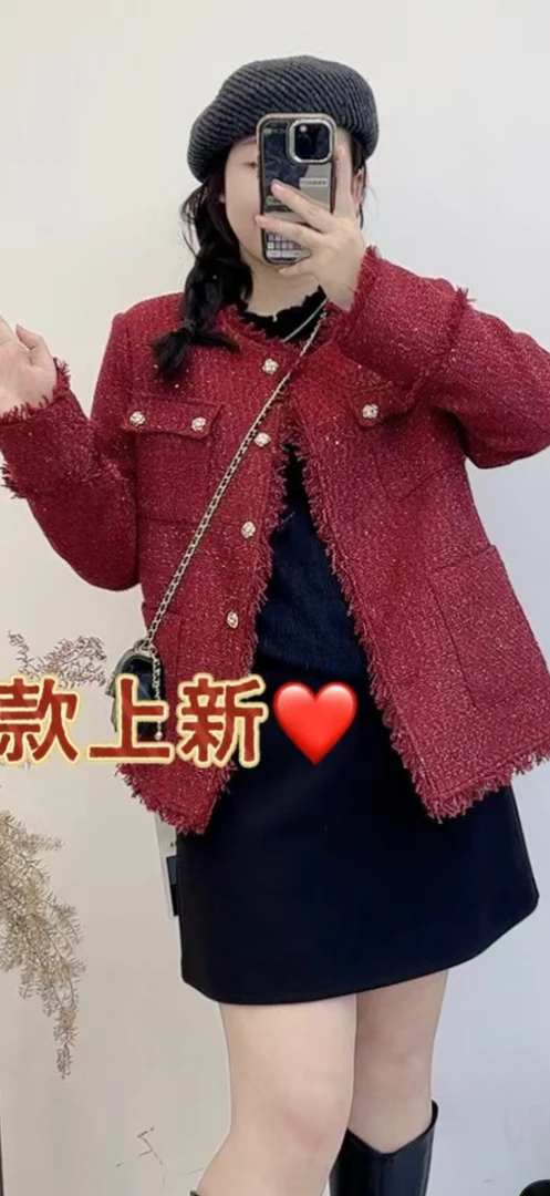 欧米大码小香风外套