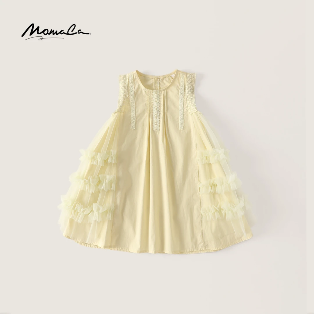 MOMOCO夏季女童新款纯色时尚连衣裙洋气甜美棉布纱裙77620470004