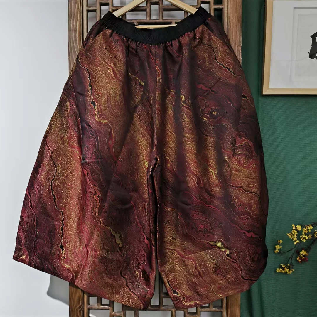 凤徕兮私人定制红棕色全松紧加衬花苞裤 (LK040-15）黑腰边