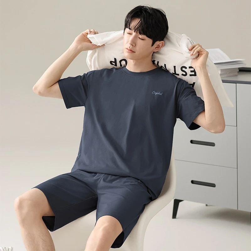 睡衣男夏季短袖短裤薄款宽松莫代尔大码夏天可外穿男士家居服套装