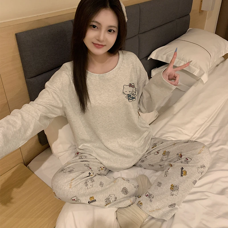 hellokitty纯棉睡衣女长袖长裤套装女士秋季女款爆款2025新款大码