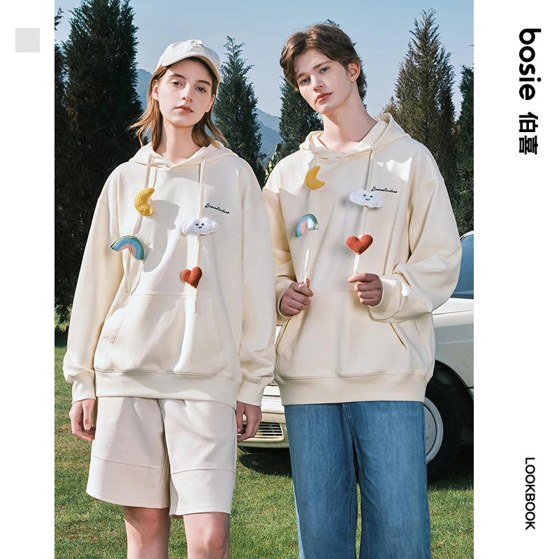 bosie2025年秋季新款趣味立体挂件可拆卸连帽卫衣男情侣户外宽松