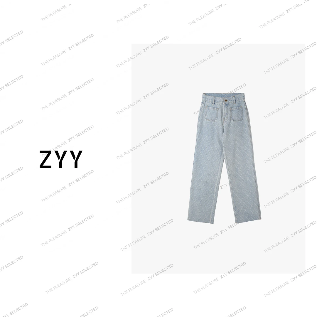 ZYY【长腿欧尼】2025S/S新品复古高腰压格水洗直筒牛仔裤女X25CK231