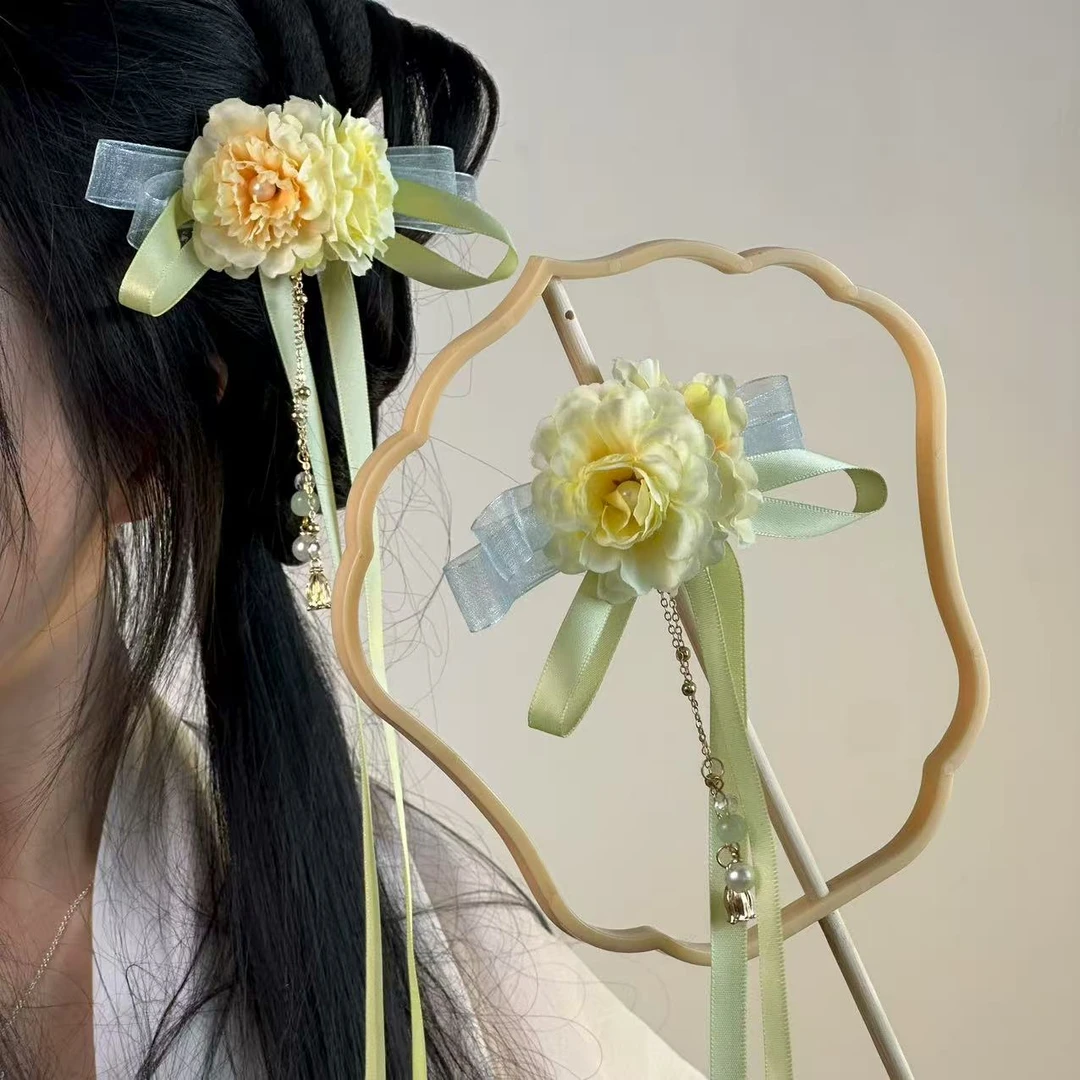 杜鹃绢花发夹汉服古风配饰发饰