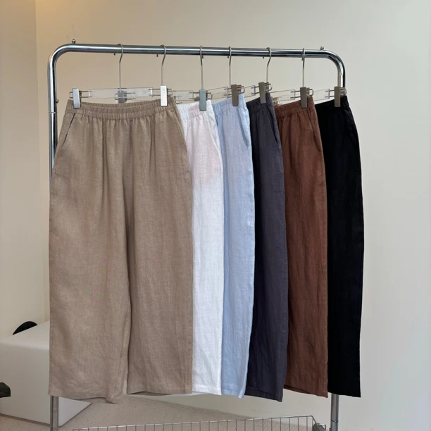 【柳条儿】空气裤 36支100%汉麻新麻九分裤薄款显瘦透气休闲裤