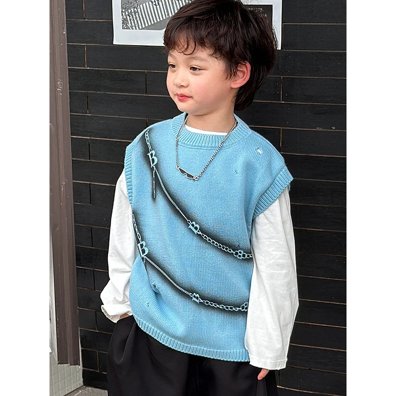 春秋新款儿童韩版针织背心马甲中小童潮款春秋衫24011【清】