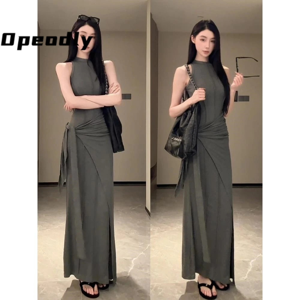 Opeodly法式高级感灰色背心连衣裙子女夏季2025新款收腰显瘦包臀