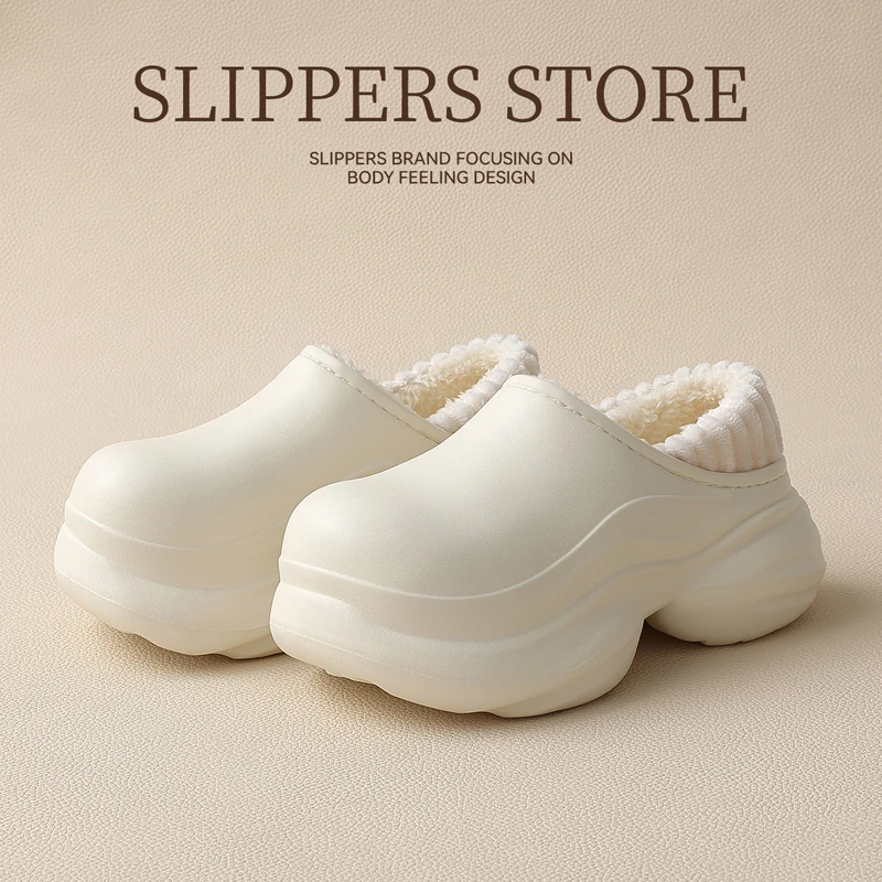 网红厚底防水棉拖鞋女冬季外穿2025新款室内时尚保暖毛绒棉鞋