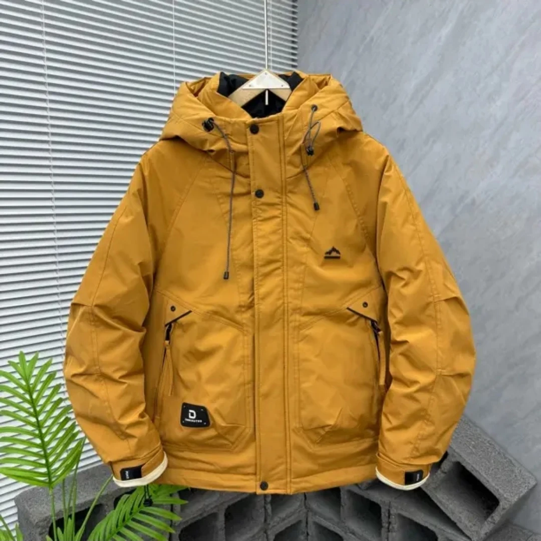 冬季新款男士连帽户外保暖防寒服休闲痞帅工装加厚翻领羽绒服