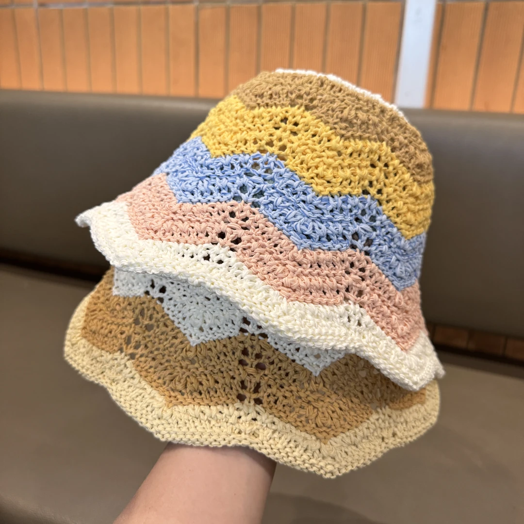 【夏日甜甜圈】儿童彩虹色夏季镂空草帽宝宝户外沙滩遮阳防晒水桶帽
