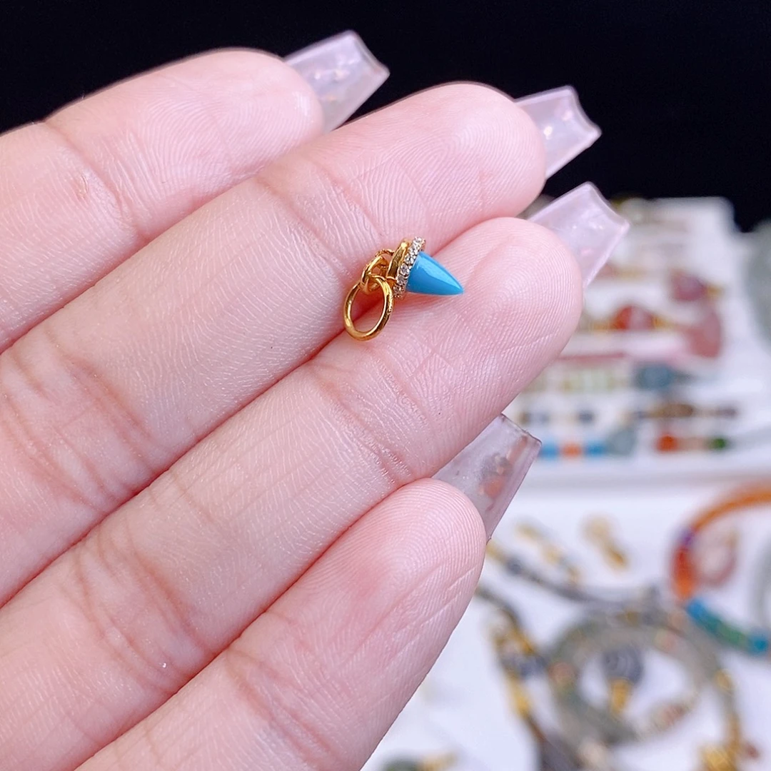 绿松石18K金镶嵌颈饰松果小mini