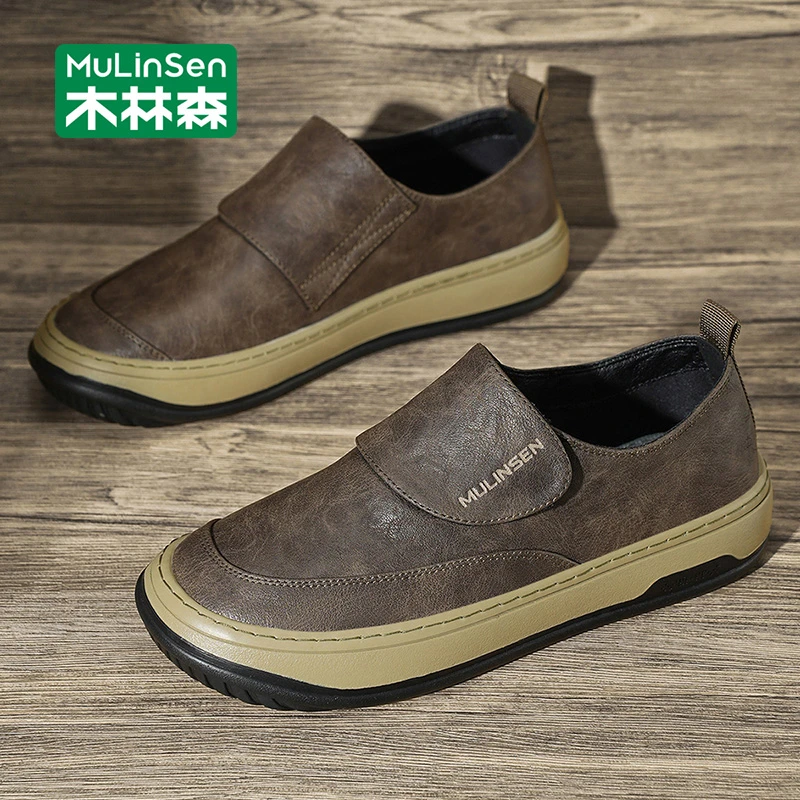 木林森男鞋2025新款秋季男士乐福鞋软底防水防滑休闲潮流皮鞋男款