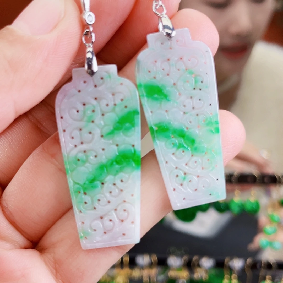 翡翠银S925镶嵌耳饰