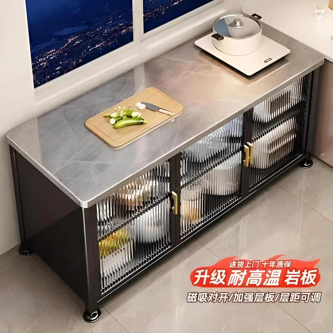 防水厨房多层橱柜双开门岩碗柜桌面三层板碗柜储物柜大容量餐边柜