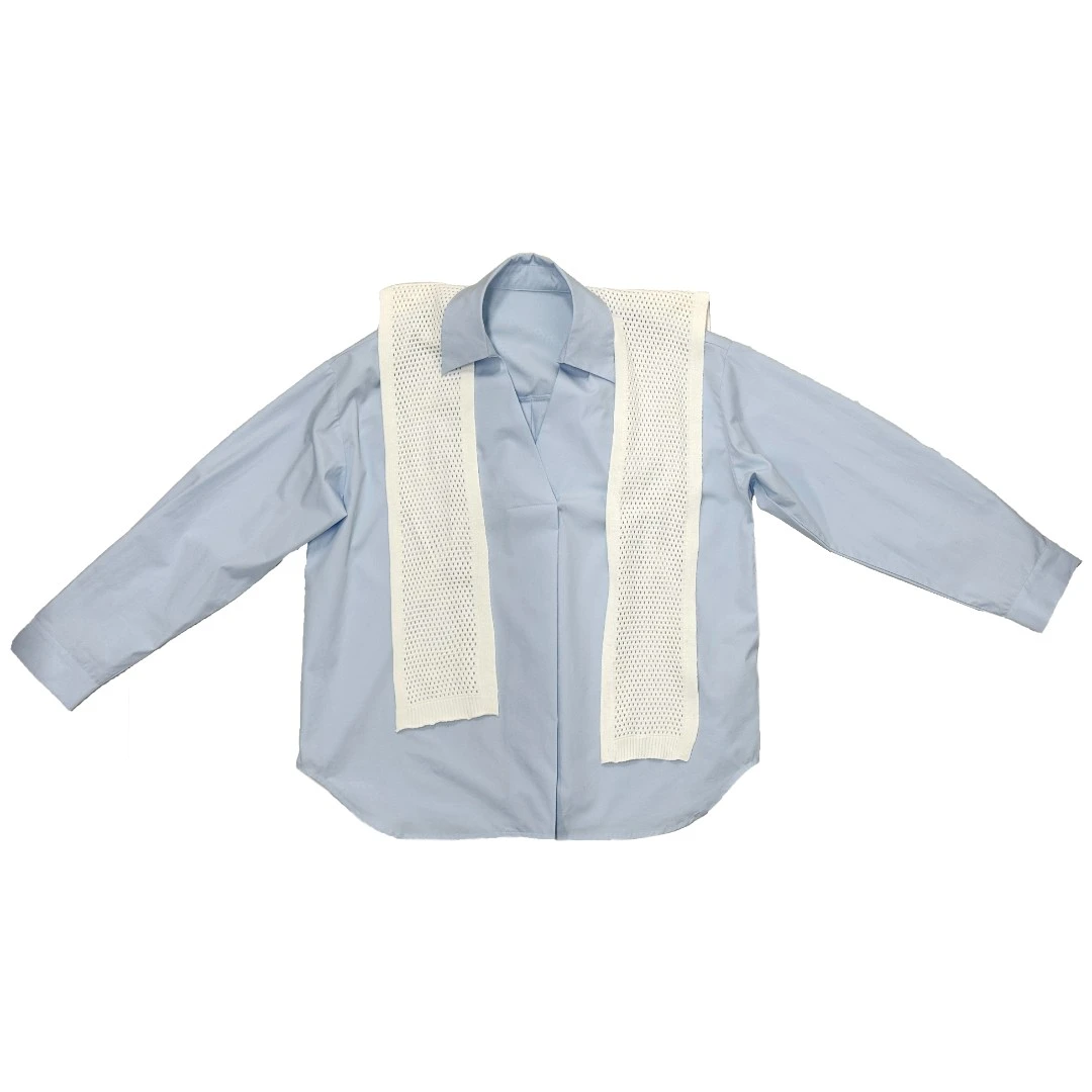 编码【A09】2025春季新款慵懒百搭V领披肩衬衫两件套L251088