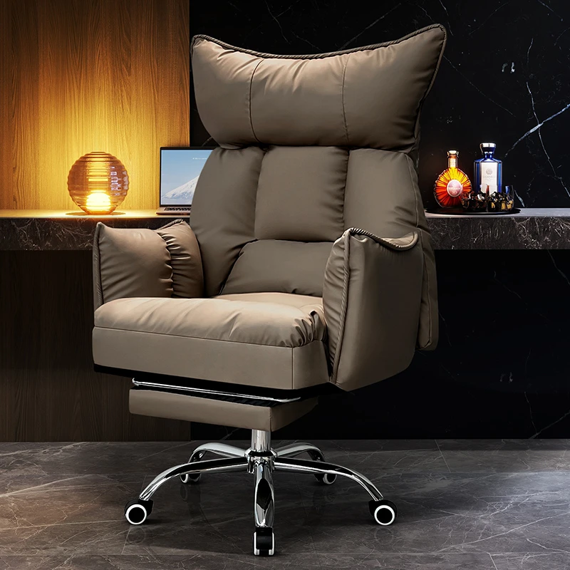 蓝泽加厚慢回弹老板椅护腰透气电脑椅久坐办公椅可躺书桌椅家用